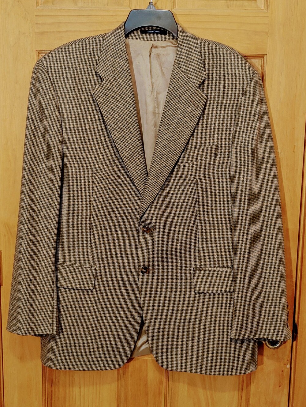 VTG Chaps Ralph Lauren Blazer Houndstooth Brown Silk Wool 44R Sport Coat Jacket